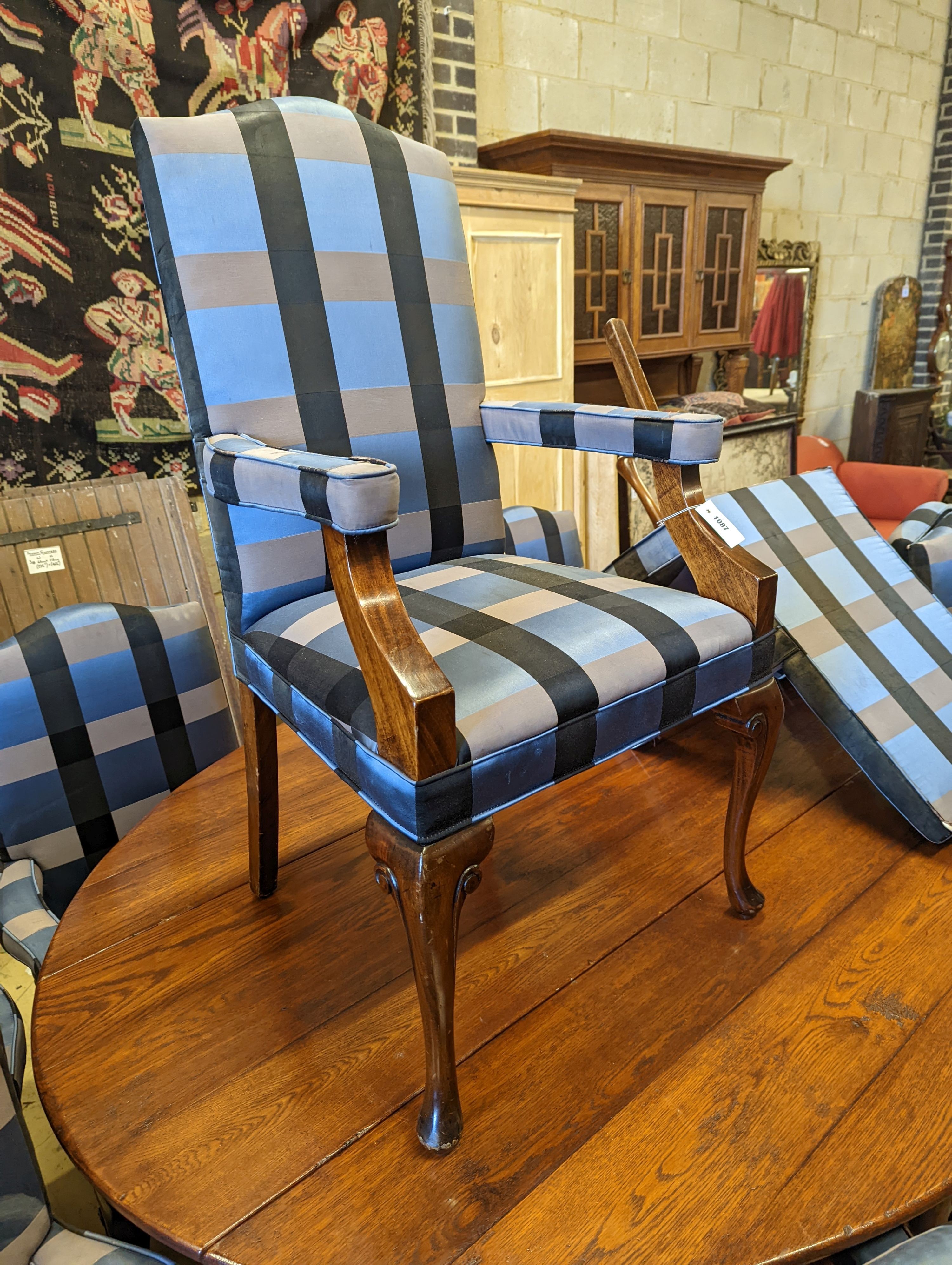 A set of ten reproduction George II style mahogany elbow chairs, width 60cm, depth 53cm, height 110cm